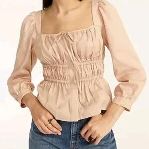 J. Crew Light Beige Ruched Blouse Sz 4 S M NwT Cotton